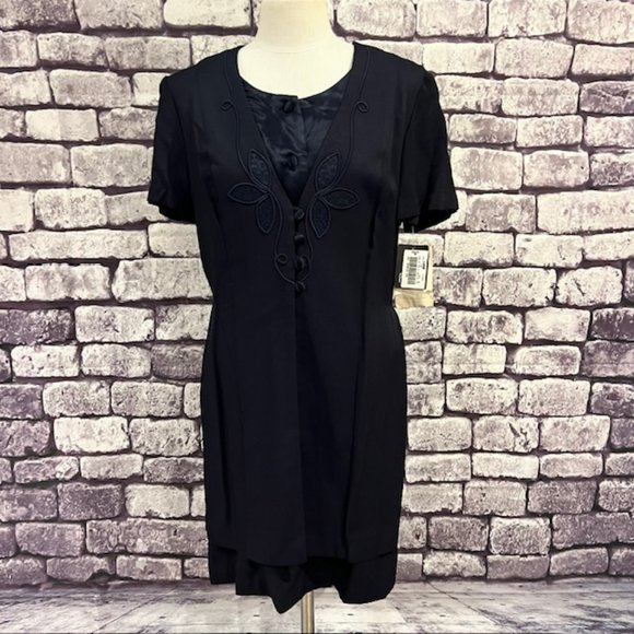 Dawn Joy II NWT Navy Faux Coat Dress Size 14P - Picture 1 of 8